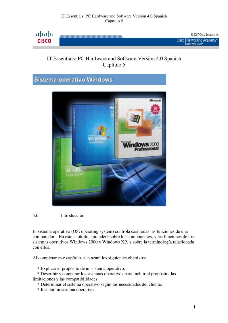 Imágen de pdf Capitulo 5 PC Hardware and Software Version 4.0 Spanish